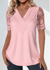 Light Pink Tuck Stitch Short Sleeve T Shirt | thumb picture 