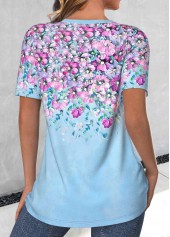 Light Blue Criss Cross Floral Print T Shirt | thumb picture 