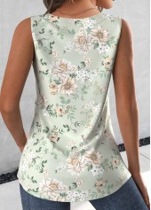 Sage Green Tuck Stitch Floral Print Sleeveless Tank Top | thumb picture 
