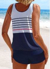 Contrast Binding Striped Navy Tankini Set | thumb picture 
