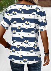 Navy Criss Cross Striped Short Sleeve T Shirt