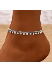 Silvery White Geometric Round Alloy Anklet