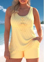 Lace Up Pocket Light Yellow Tankini Set
