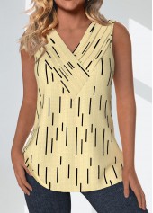 Plus Size Light Yellow Surplice Geometric Print Tank Top