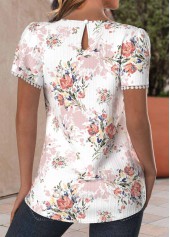 Light Pink Textured Fabric Floral Print Short Sleeve Blouse