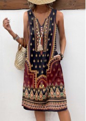 Multi Color Button Tribal Print A Line Sleeveless Dress | thumb picture 