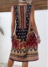Multi Color Button Tribal Print A Line Sleeveless Dress | thumb picture 