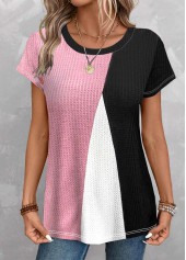 Black Patchwork Geometric Print Short Sleeve T Shirt