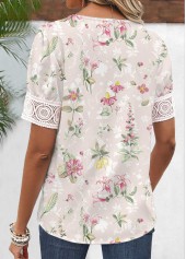 Light Pink Patchwork Floral Print Short Sleeve Blouse | thumb picture 