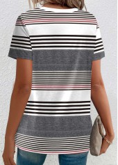 Multi Color Button Striped Short Sleeve T Shirt