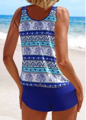 Mesh Tribal Print Purplish Blue Tankini Set | thumb picture 
