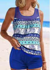 Mesh Tribal Print Purplish Blue Tankini Set | thumb picture 