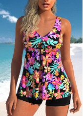 Drawstring Floral Print Multi Color Tankini Set