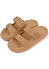 Open Toe Dark Camel Low Heel Sliders