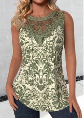 Sage Green Embroidery Tribal Print Sleeveless Tank Top