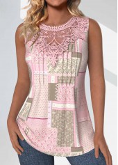 Light Pink Tuck Stitch Patchwork Sleeveless Tank Top