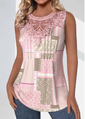 Light Pink Tuck Stitch Patchwork Sleeveless Tank Top | thumb picture 