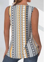 Light Yellow Tuck Stitch Tribal Print Sleeveless Tank Top | thumb picture 