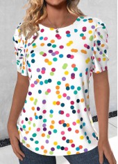 White Bowknot Polka Dot Short Sleeve Round Neck Blouse | thumb picture 