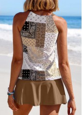Cut Out Patchwork Light Camel Tankini Set | thumb picture 