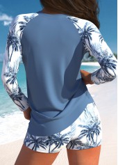 Patchwork Tropical Plants Print Dusty Blue Tankini Set | thumb picture 