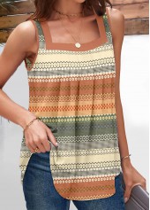 Multi Color Pleated Striped Square Neck Tank Top | thumb picture 