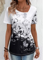 Plus Size Black Lightweight Floral Print T Shirt