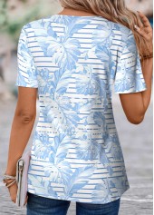 Light Blue Fake 2in1 Striped Short Sleeve T Shirt