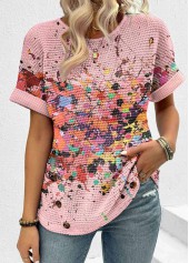 Pink Patchwork Dazzle Colorful Print Short Sleeve T Shirt | thumb picture 