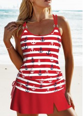Circular Ring Striped Red Tankini Set
