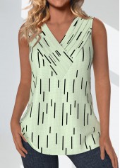 Light Green Surplice Geometric Print Sleeveless Tank Top