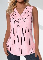 Light Pink Surplice Geometric Print Sleeveless Tank Top