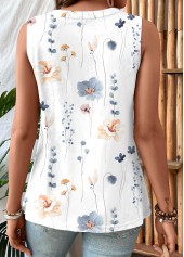 White Ruched Floral Print Sleeveless Square Neck Tank Top | thumb picture 