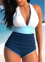 Patchwork Tie Navy One Piece Swimwear | thumb picture 
