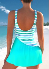 Patchwork Multi Stripe Print Mint Green One Piece Swimdress | thumb picture 