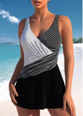 Surplice Striped Black One Piece Swimdress | thumb picture 