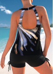 Cut Out Geometric Print Black Tankini Set | thumb picture 