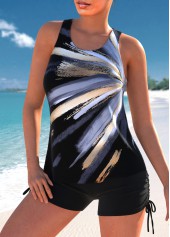 Cut Out Geometric Print Black Tankini Set | thumb picture 