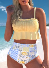 Smocked Floral Print Light Yellow Bikini Set