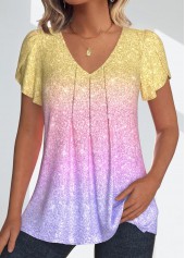 Multi Color Tuck Stitch Ombre Short Sleeve T Shirt