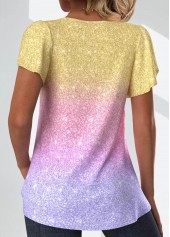 Multi Color Tuck Stitch Ombre Short Sleeve T Shirt