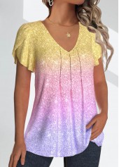 Multi Color Tuck Stitch Ombre Short Sleeve T Shirt