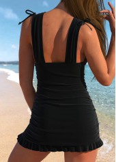 Ruched Black Wide Strap Swimdress Top-No Bottom | picture 2
