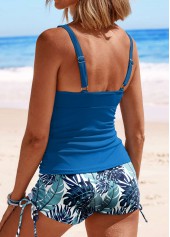 Split Plants Print Denim Blue Tankini Set | thumb picture 