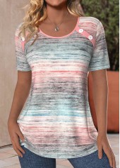 Plus Size Light Pink Button Ombre T Shirt