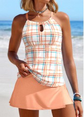 Cut Out Geometric Print Orange Tankini Set | thumb picture 