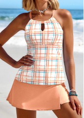 Cut Out Geometric Print Orange Tankini Set