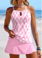 Cut Out Geometric Print Light Pink Tankini Set | thumb picture 