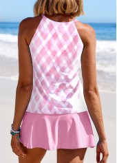 Cut Out Geometric Print Light Pink Tankini Set | thumb picture 