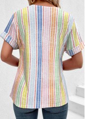 Multi Color Button Striped Short Sleeve T Shirt | thumb picture 
